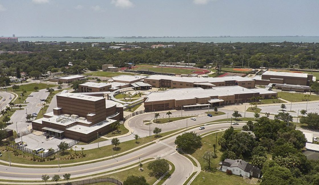 A view of the campus from above.
