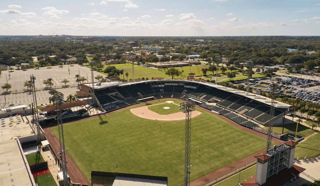 A baseball field with many players in it